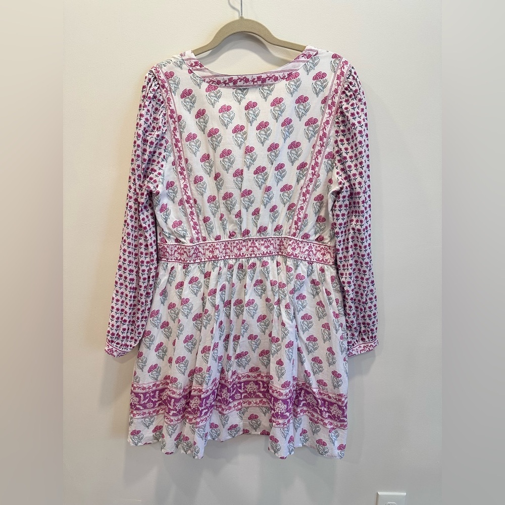 Haute Hippie Women's Large White Pink Boho Floral Long Sleeve Mini Dress NWOT - Picture 2 of 8